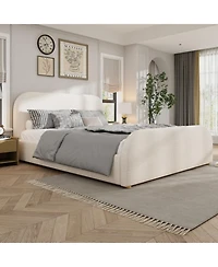 Streamdale Furniture Streamdale King Size Linen Upholstered Bed Frame with Curved Headboard, Beige