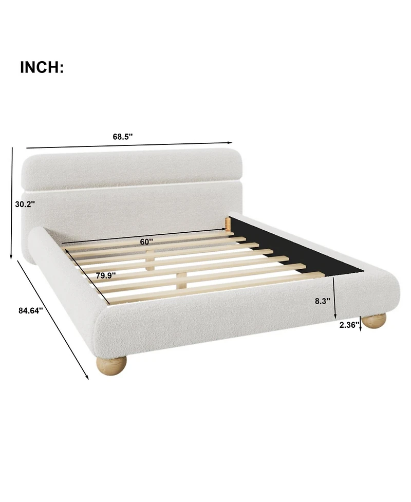 Streamdale Furniture Contemporary White Teddy Fleece Upholstered Bed, Queen Size