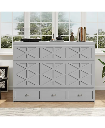 Streamdale Furniture Queen Murphy Bed with Large Drawers and Usb, Brushed Gray