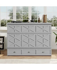 Streamdale Furniture Queen Murphy Bed with Large Drawers and Usb, Brushed Gray