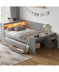 Streamdale Furniture Streamdale Full Size Daybed with Storage, Drawers, Trundle, Charging Station, Led, Desk, Cabinet