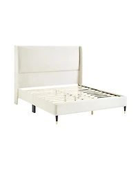 Streamdale Furniture Rozitta Beige Velvet Wingback Platform Bed, Queen