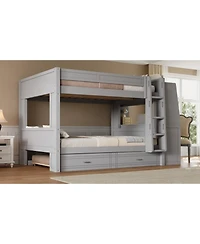 Streamdale Full size Multifunctional Bunk Bed with Desk and Bookshelves, Trundle, Gray