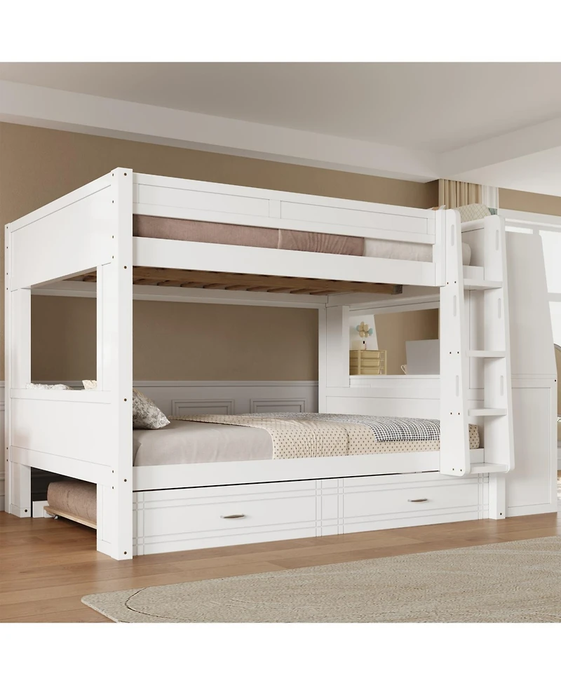 Streamdale Full Multifunctional Bunk Bed with Desk and Bookshelves, Trundle, Gray