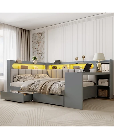 Streamdale Furniture Gray Daybed: Storage, Charging, Led, Desk, Upholstered