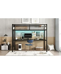 Streamdale Metal Twin Xl Loft Bed with Power Outlet & Led Light, Black