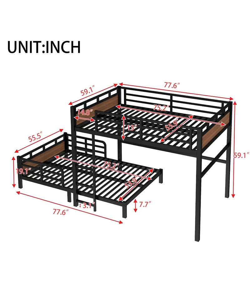 Streamdale Furniture Full over Full Metal Bunk Bed, Separable