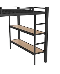 Streamdale Queen Loft Bed Frame with Wardrobe & Storage Shelves, Black