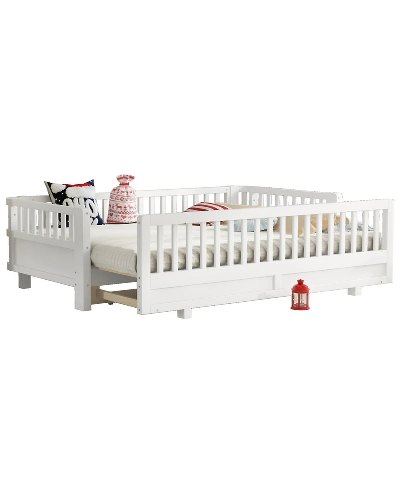 Streamdale Furniture Streamdale Twin Xl Platform Bed with Guardrails, Solid Wood, Converts to Queen