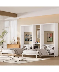 Streamdale Furniture Twin Murphy Bed with Wardrobe, Shelves & Power Outlets, White
