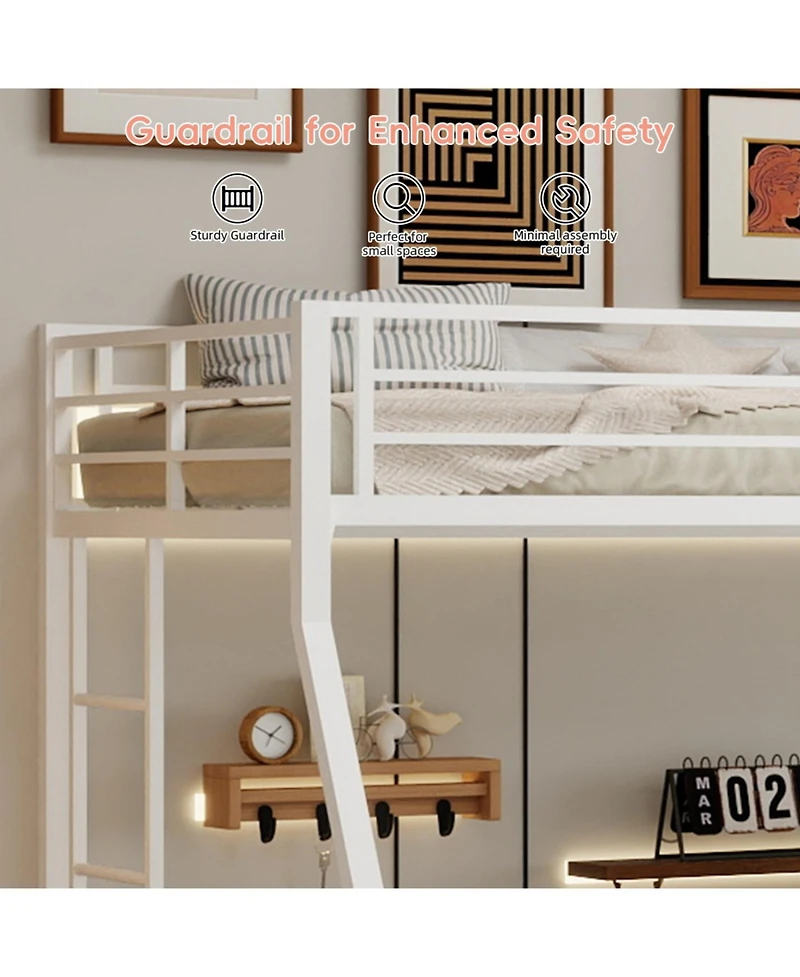 Streamdale Furniture High-Stability Square Tube Bunk Bed with Ladder & Trundle - White