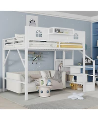 Streamdale Furniture Queen Loft Bed with Stairs and Wardrobe