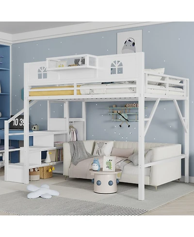 Streamdale Furniture Queen Loft Bed with Stairs and Wardrobe
