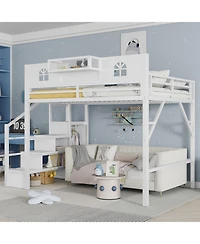 Streamdale Furniture Queen Loft Bed with Stairs and Wardrobe