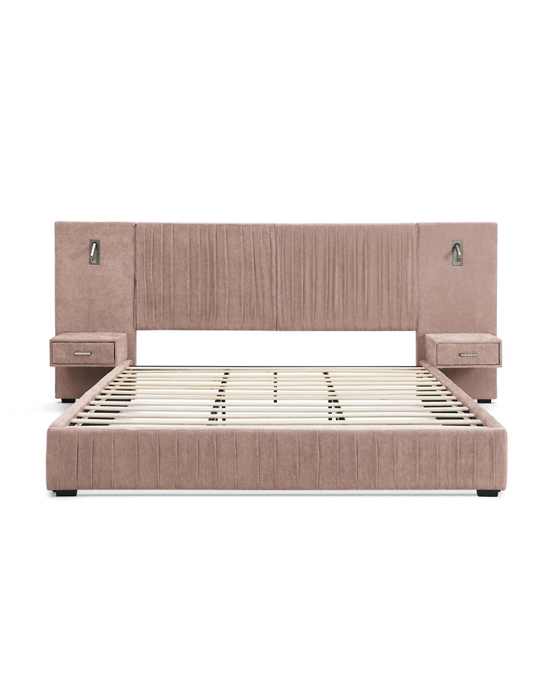 Streamdale Furniture King Size Chenille Upholstered Bed Frame with Headboard