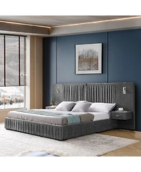 Streamdale Furniture King Size Upholstered Bed Frame with Chenille, Pleated Design, No Box Spring - Dark Grey