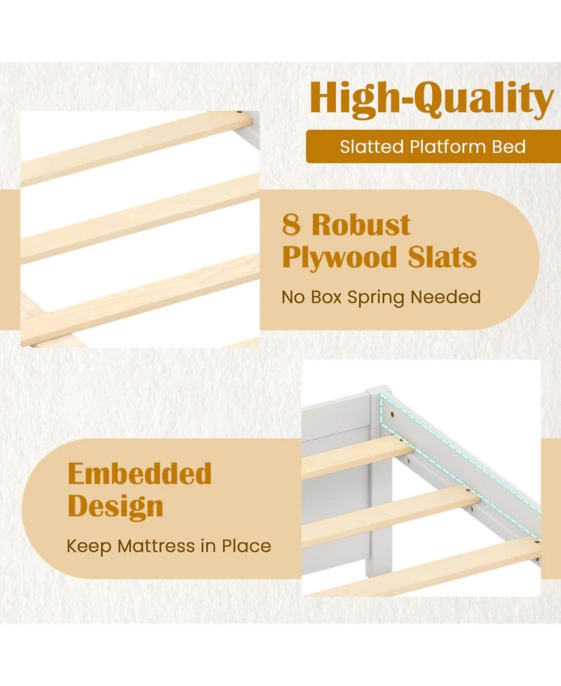 Costway Wooden Platform Bed with 2 Rolling Storage Drawers Wood Slat Support