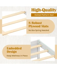 Costway Wooden Platform Bed with 2 Rolling Storage Drawers Wood Slat Support