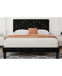 gaomon Linen Platform Bed with Button Tufted Headboard