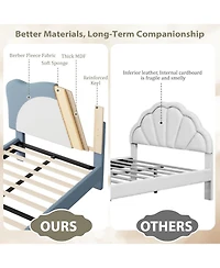 Gaomon Adjustable Scallop Headboard Velvet Upholstered Platform Bed Frame for Kids with Solid Wood Slats Support