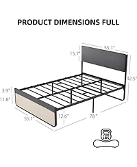 gaomon Full Size Bed Frame Modern Platform with Linen Headboard & Footboard Steel Slats Storage No Box Spring