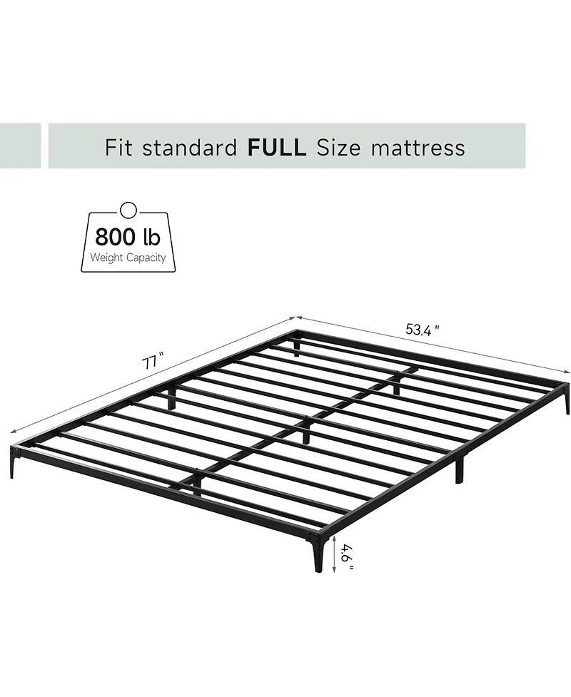 gaomon Full Size Bed Frame 6 Inch Metal Platform Heavy Duty Low Bed Frame Sturdy Metal Slats Matte Black