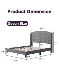 gaomon King Size Upholstered Platform Bed Frame Wingback Headboard Button Tufted Wood Slats Easy Assembly Gray