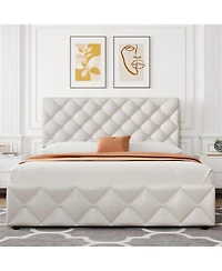 gaomon Queen Size Bed Frame 4 Storage Drawers Adjustable Faux Leather Headboard Button Tufted No Box Spring