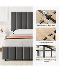 gaomon Full Linen Upholstered Platform Bed Frame 4 Storage Drawers Adjustable Headboard Wooden Slats