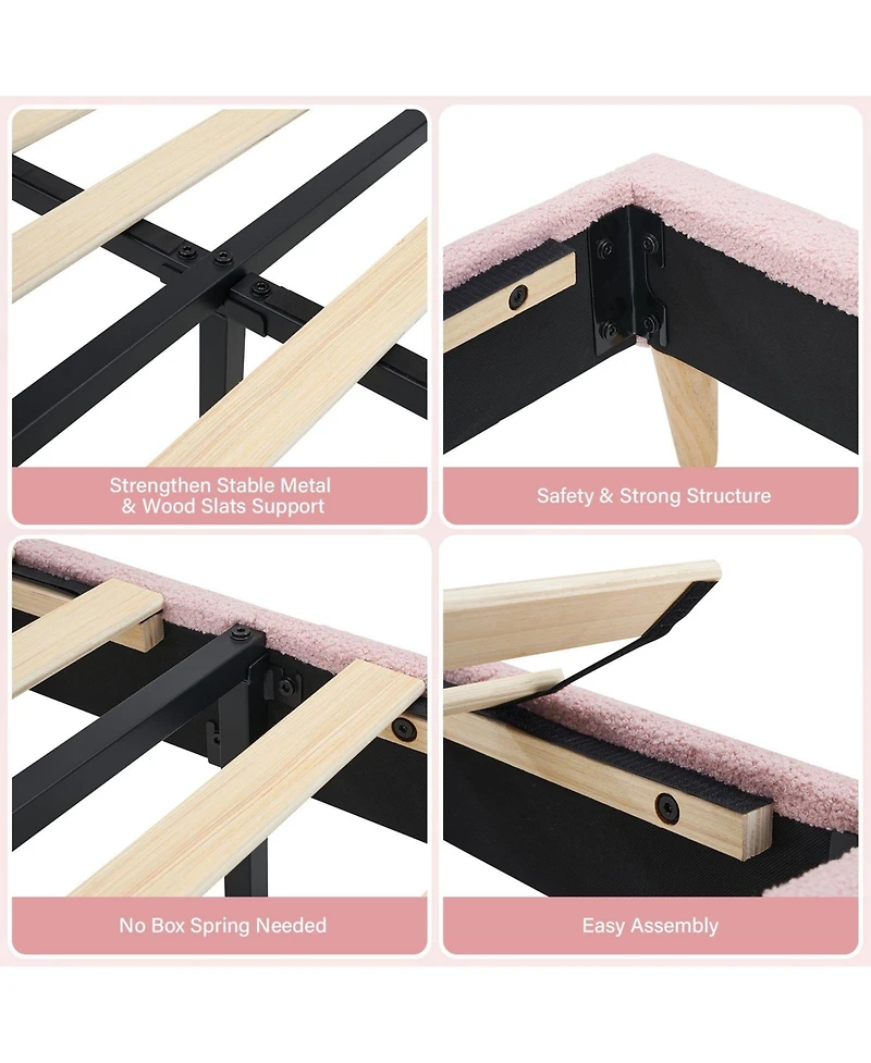 gaomon Twin Bed Frame Upholstered Platform Adjustable Headboard Wooden Slats No Box Spring Needed Pink