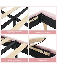 gaomon Twin Bed Frame Upholstered Platform Adjustable Headboard Wooden Slats No Box Spring Needed Pink