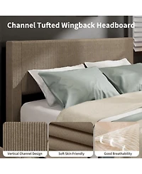 gaomon King Size Corduroy Upholstered Platform Bed Frame with Tufted Wingback Headboard