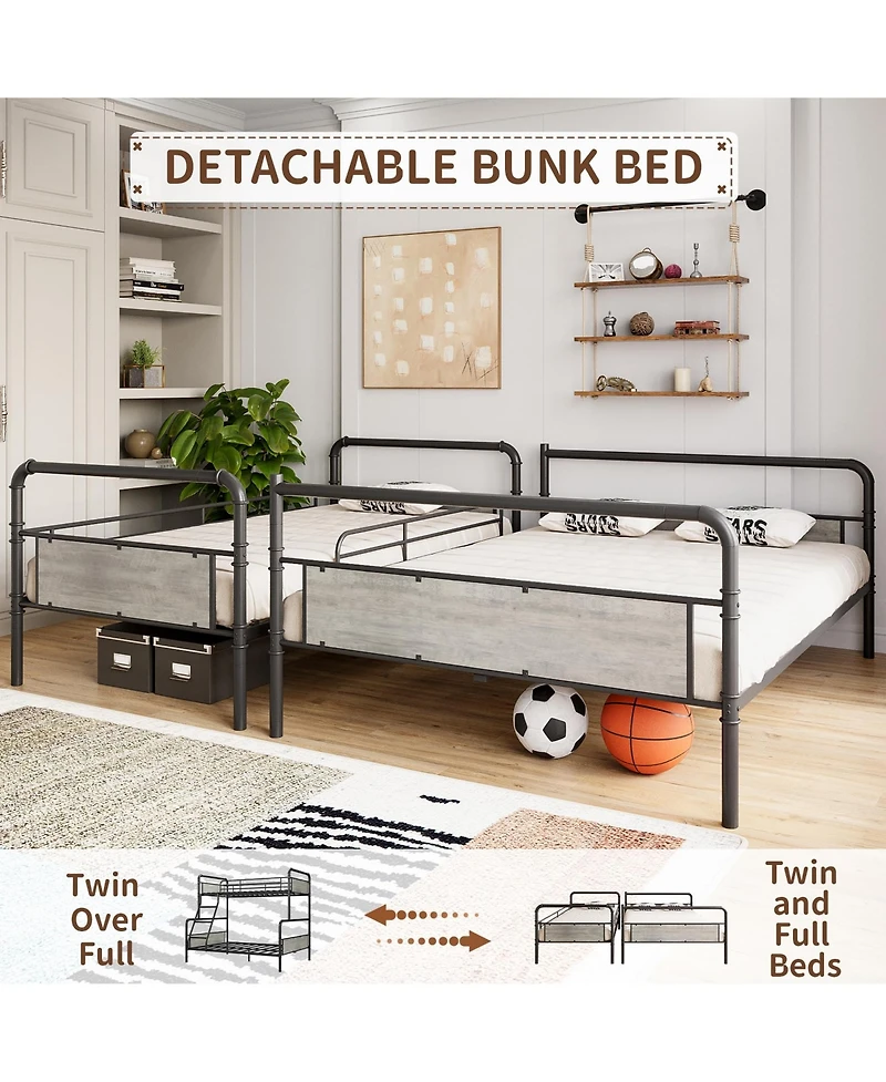 gaomon Bunk Bed Twin Over Full Size with High Guardrail and Ladder,Twin Size Convertible Metal Bunk Beds