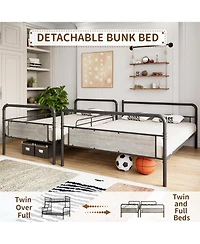 gaomon Bunk Bed Twin Over Full Size with High Guardrail and Ladder,Twin Size Convertible Metal Bunk Beds