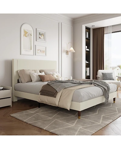 gaomon Full Bed Frame Upholstered Platform Bed with Fabric Headboard, Non-Slip and Noise-Free