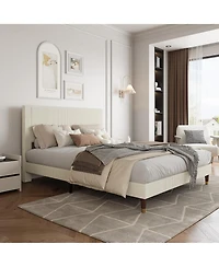 gaomon Full Bed Frame Upholstered Platform Bed with Fabric Headboard, Non-Slip and Noise-Free