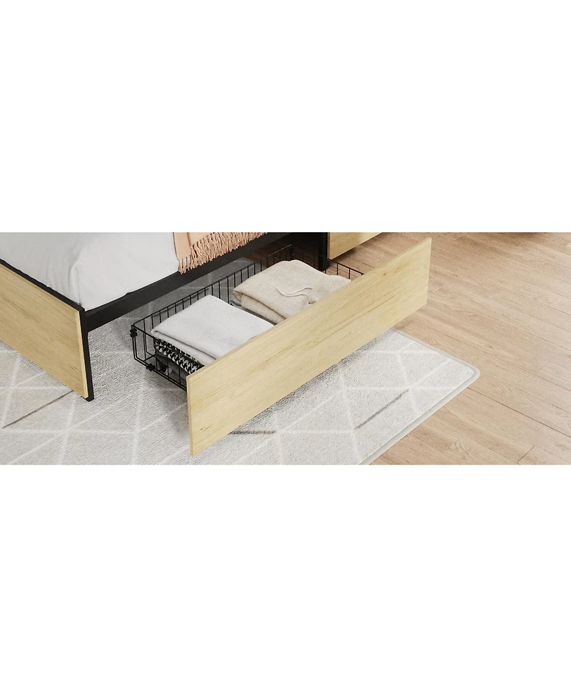 gaomon Queen Bed Frame with Natural Rattan Headboard, 4 Storage Drawers, Slats, Bohemian-Style Cane Mattress Support