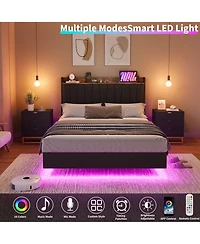 gaomon Floating Bed Frame Full with Led Lights & Usb Charging Station – Modern Upholstered Platform Bed with Headboard