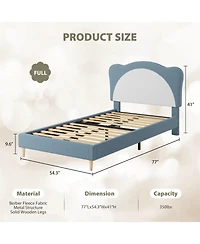 gaomon Upholstered Full Size with Adjustable Scallop Headboard, Velvet Princess Design Platform Bed Frame for Kids