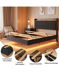 gaomon King Floating Bed Frame with Led Lights & Charging Station