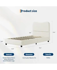 gaomon Senfot Full Boucle Platform Bed with Upholstered Headboard, Rounded Corners, Low-Profile Heavy-Duty Frame, Wood Slats