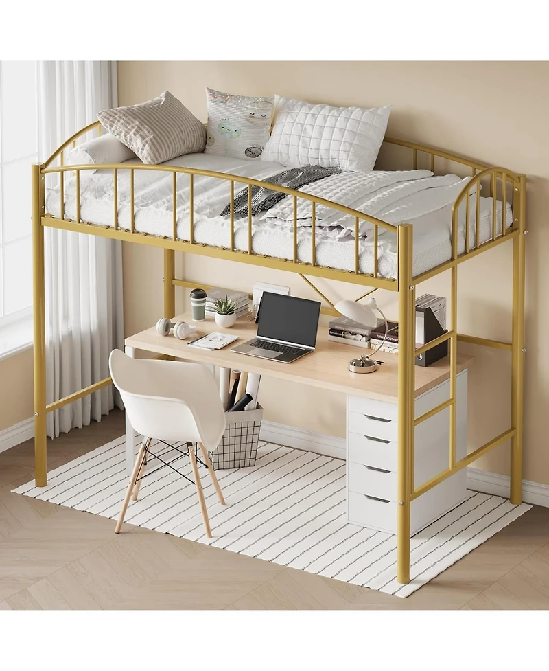 Gaomon Twin Metal Loft Bed with Arched Guardrails & Safety Ladder, Space-Saving Heavy-Duty Steel Frame, No Box Spring Required