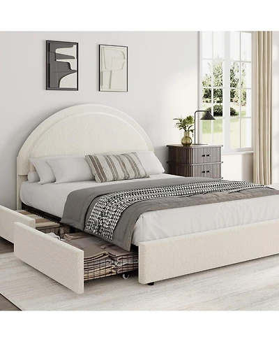 gaomon Bed Frame with Storage Drawers, Upholstered Boucle Platform Bed, Round Headboard, Heavy-Duty & Noise-Free, No Box Spring Needed