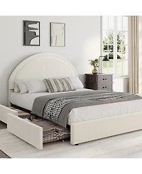 gaomon Bed Frame with Storage Drawers, Upholstered Boucle Platform Bed, Round Headboard, Heavy-Duty & Noise-Free, No Box Spring Needed