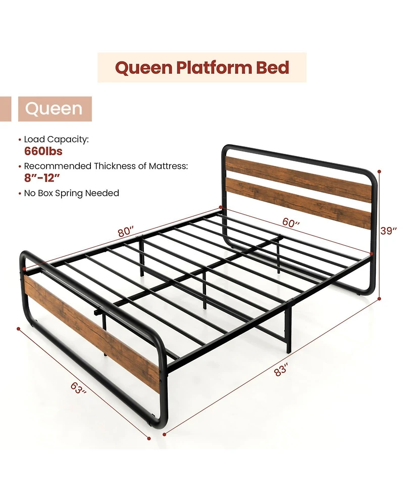 Sugift Arc Platform Bed with Headboard and Footboard - Queen