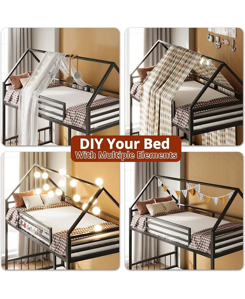 Bunk Bed Twin Xl Over Twin Xl with Ladder and Guardrail, Space Saving, No Box Spring Needed, Black