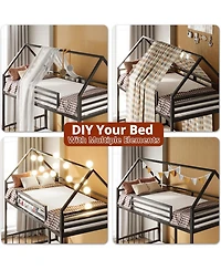 Bunk Bed Twin Xl Over Twin Xl with Ladder and Guardrail, Space Saving, No Box Spring Needed, Black