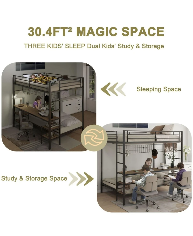 Streamdale Furniture Streamdale Ethan Full Over Twin Bunk Bed with Desk, Charging Station & Storage, Black/Cinnamon Oak