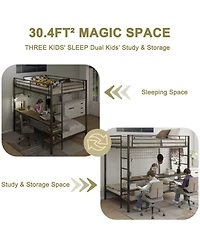 Streamdale Furniture Streamdale Ethan Full Over Twin Bunk Bed with Desk, Charging Station & Storage, Black/Cinnamon Oak