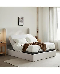 Streamdale Furniture Streamdale Caron Queen Textured Ivory Canvas Chenille Wingback Bed Bundle Set